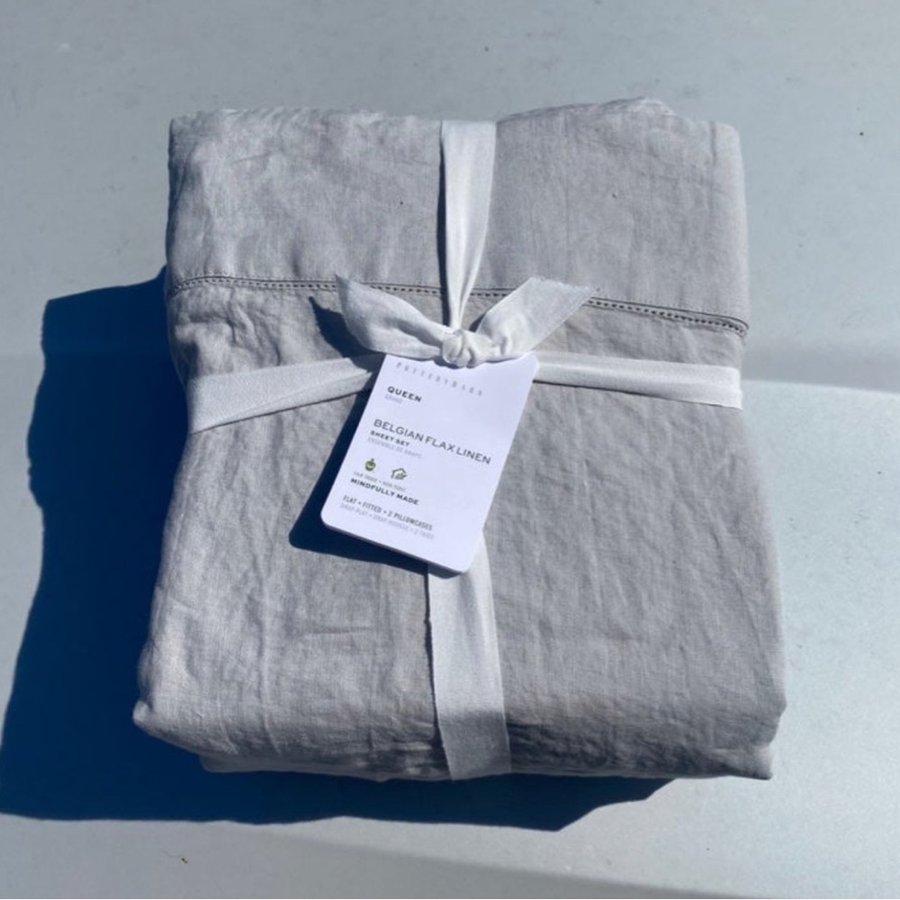 Pottery barn Belgian flax linen Sheet Set queen size brand new soft gray